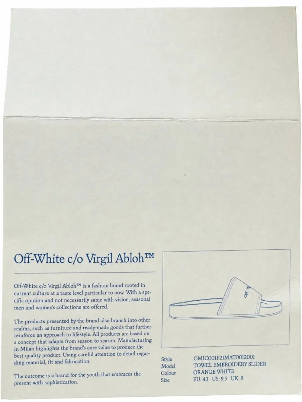 NWT Off-White Towel Embroidery Slides Orange Men’s US 9.5 EU 43
